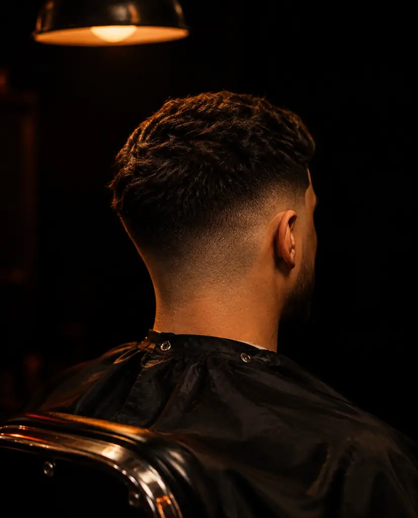 After: a sharp mid skin fade and a clean line-up